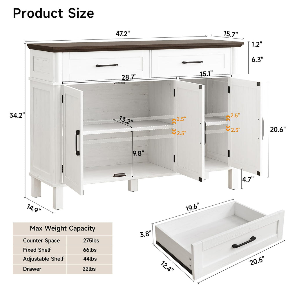 48 Inch Off White Buffet Cabinet with Storage D33882