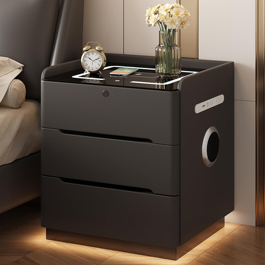 Dark Grey LED Nightstand with Wireless Charging Y331
