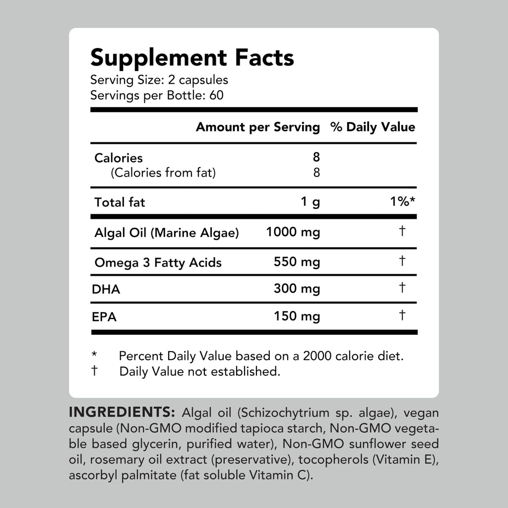 Vegan Omega-3 Algal Oil DHA EPA Softgels, 120ct I24174