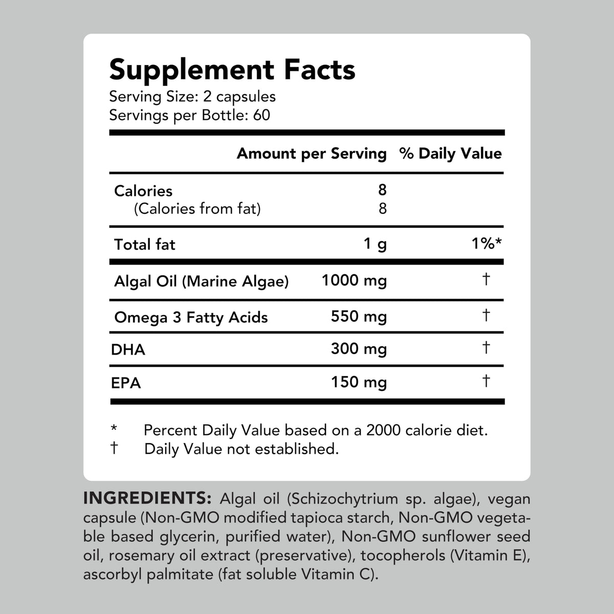 Vegan Omega-3 Algal Oil DHA EPA Softgels, 120ct I24174