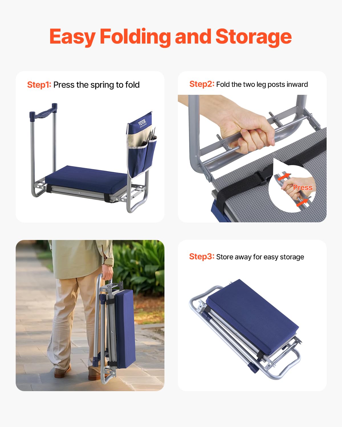 Folding Garden Kneeler and Seat with Tool Bags L19016