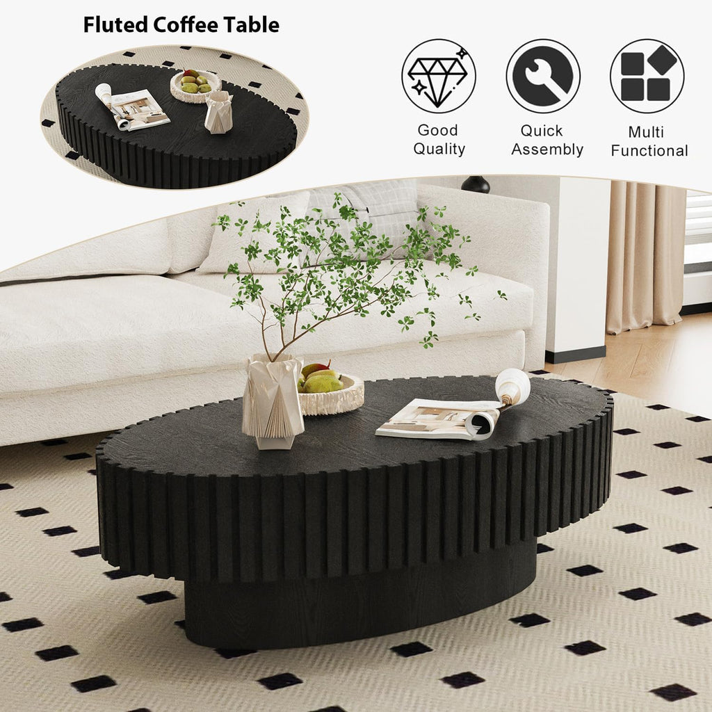 Black Oval Fluted Coffee Table A275033