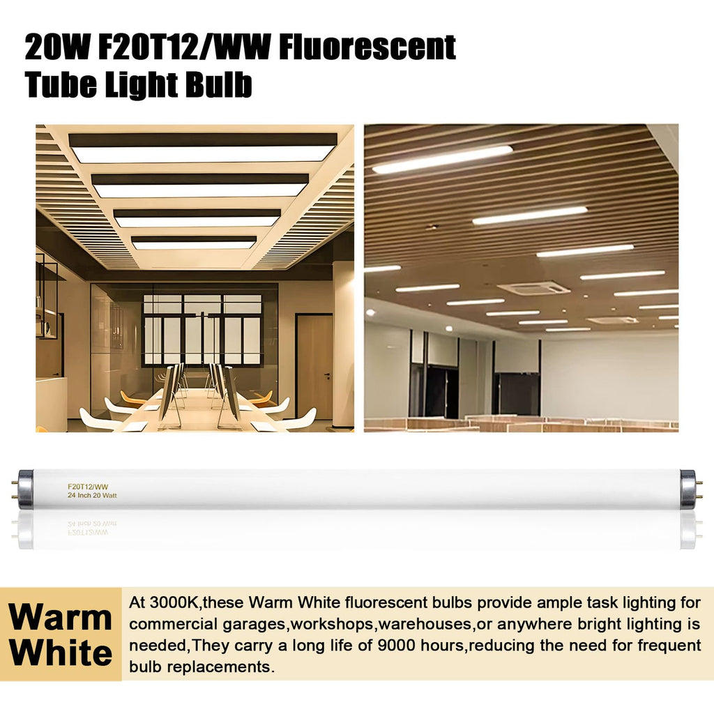 20 Watt Soft Warm White T12 Fluorescent Tube Light Bulb 24 Inch 4 Count I596916