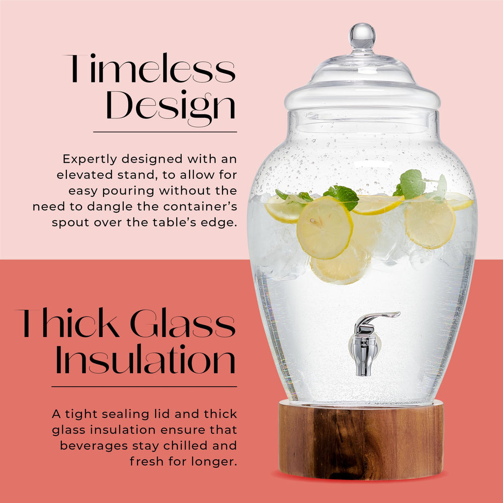 Glass Beverage Dispenser with Wood Base, 3 Gallon W99769