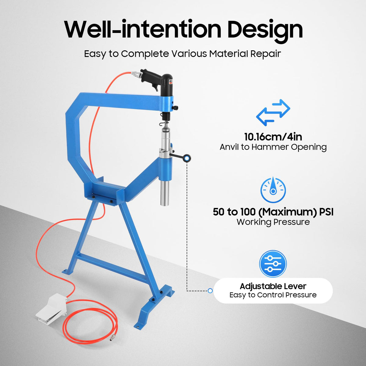 Pneumatic Planishing Hammer with 1/2/3" Radius Anvil & Foot Pedal H1849
