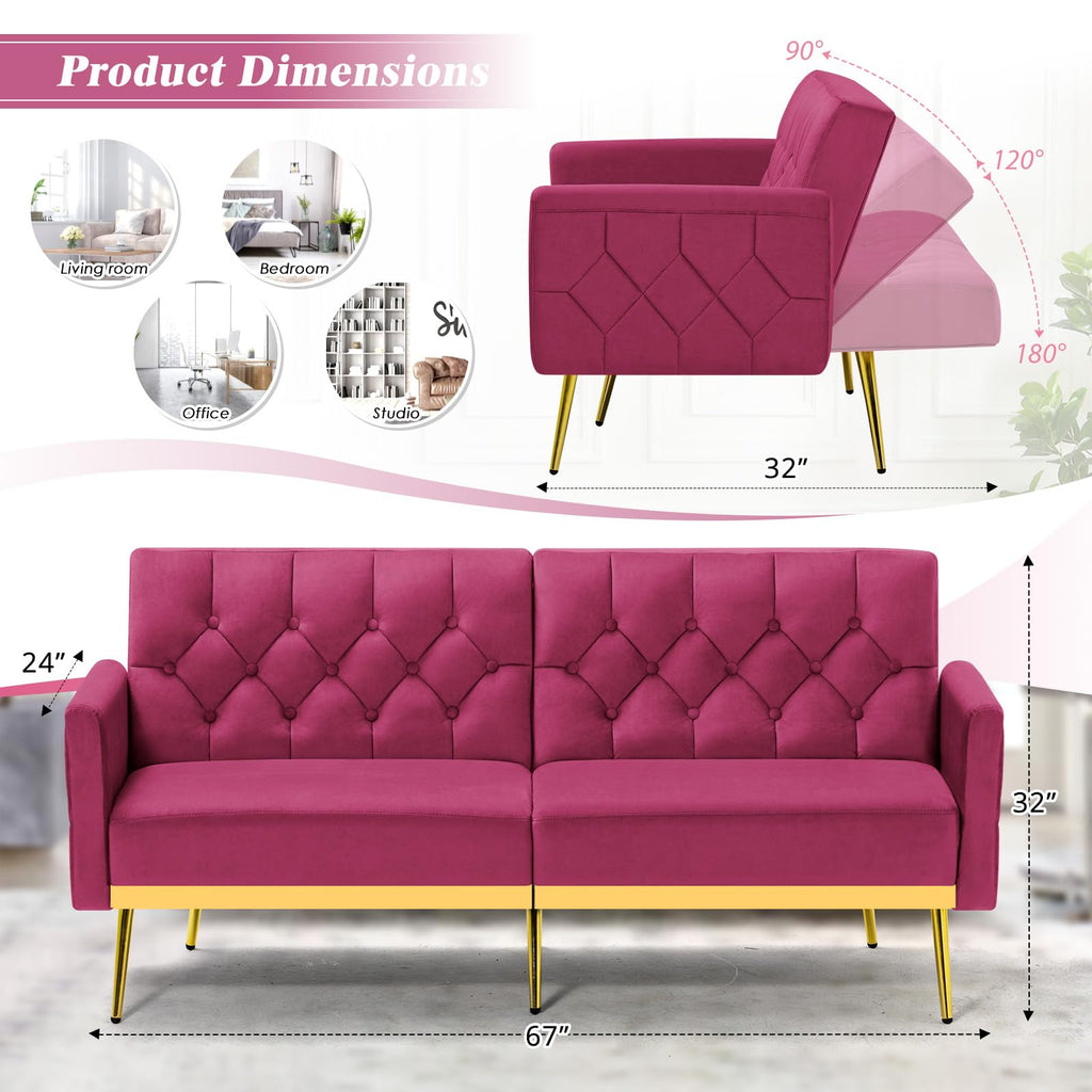 Velvet Sofa Bed with Adjustable Armrests & Backrests R448
