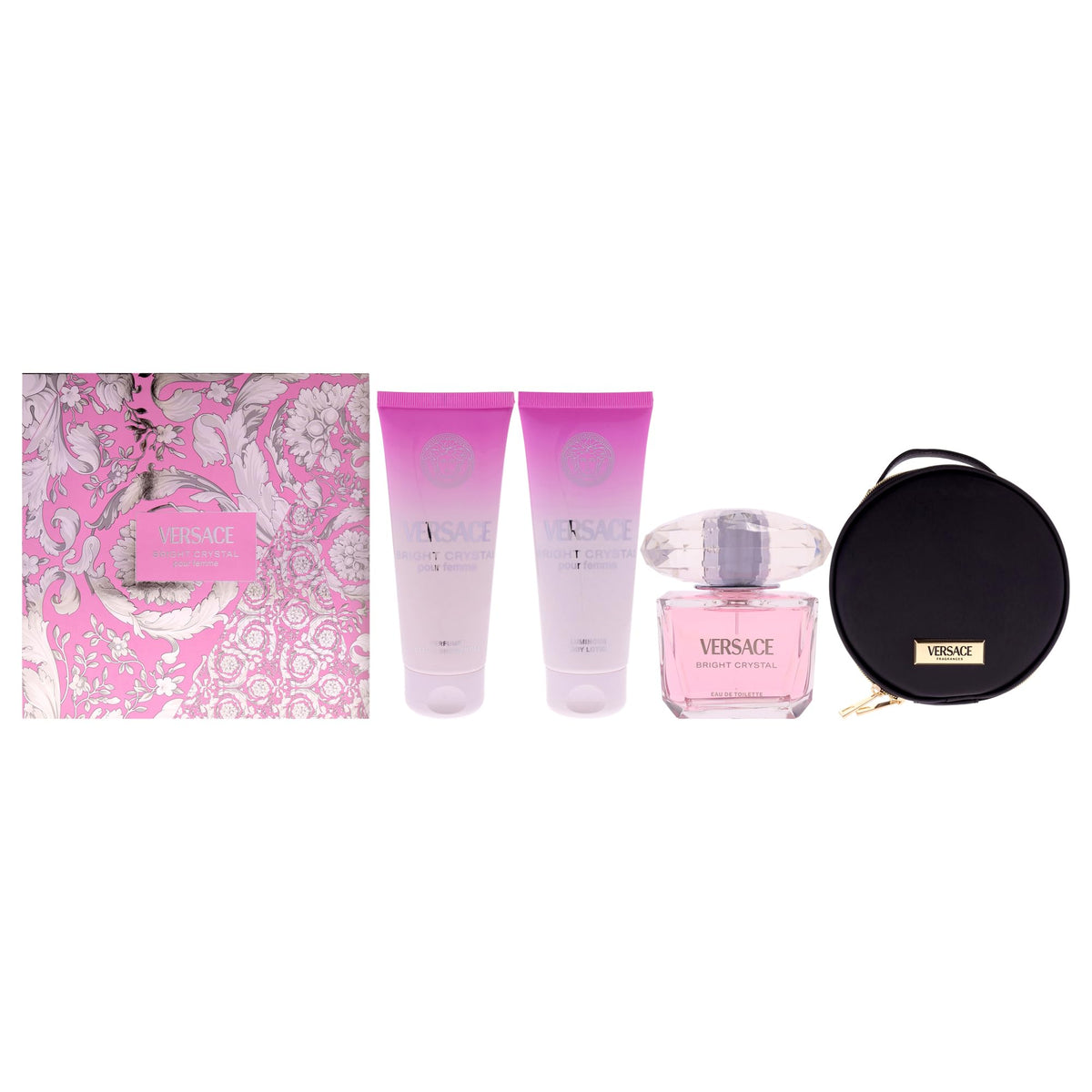 4 Pc Gift Set 3oz EDT Spray, 3.4oz Body Lotion, 3.4oz Shower Gel, Round Make Up Case X41001
