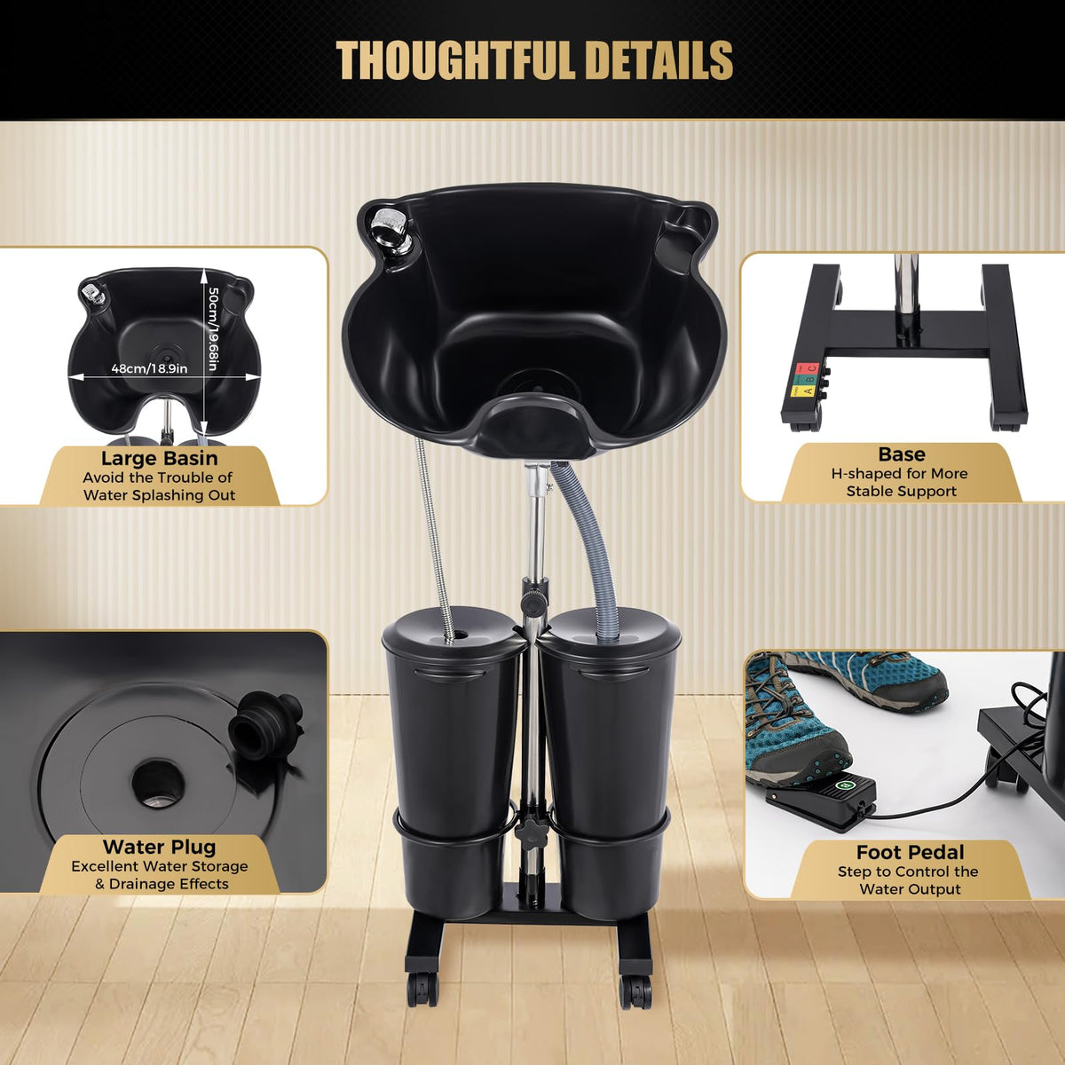 Portable Shampoo Bowl with Electric Pump, Height Adjustable Hair Washing Basin X51054