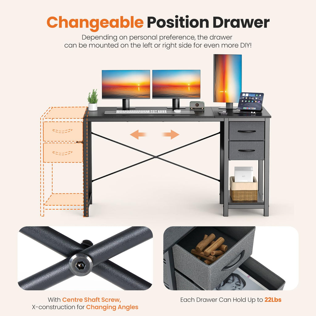 47 Inch Computer Desk with Drawers Black N364
