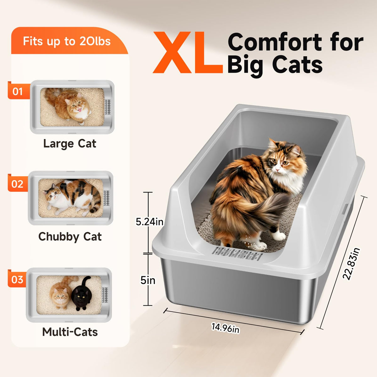 2 Pack XL Stainless Steel Litter Box with High Sides M2218