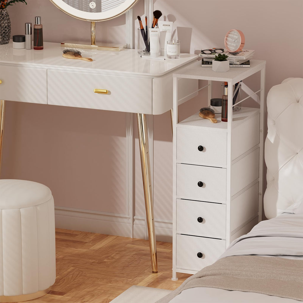 White Narrow Dresser with 4 Fabric Drawers F440870