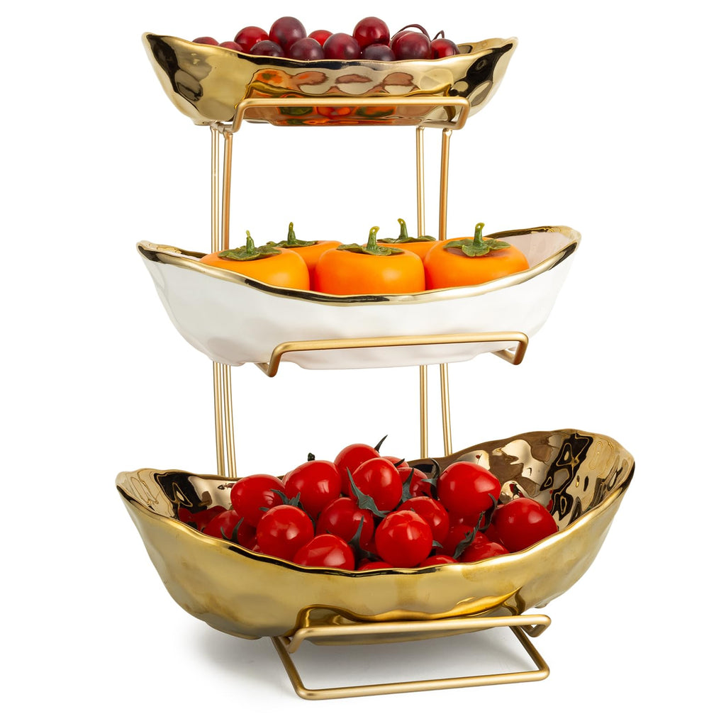 3 Tier Ceramic Fruit Bowl with Metal Rack H757668