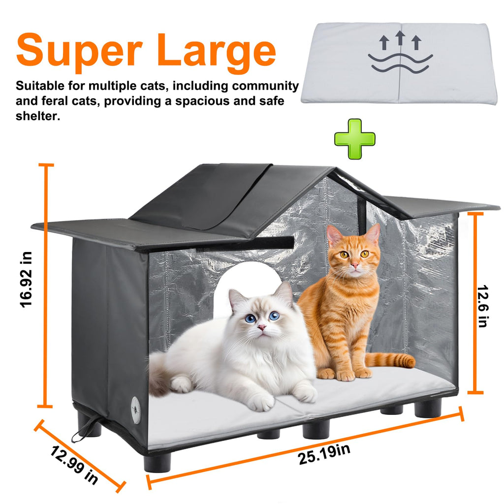 Weatherproof Large Insulated Outdoor Cat House with Roof Window E142763