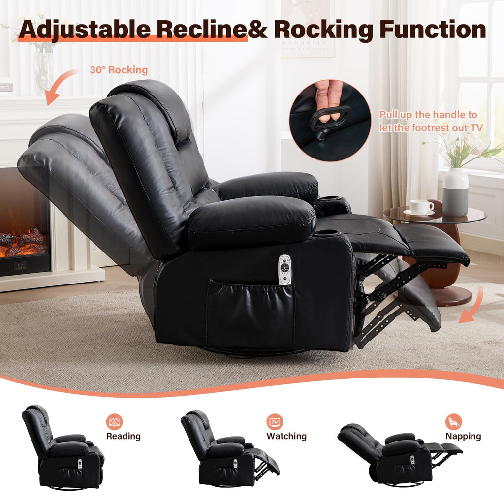 Massage Swivel Recliner Chair with Heat and Cup Holders E16444