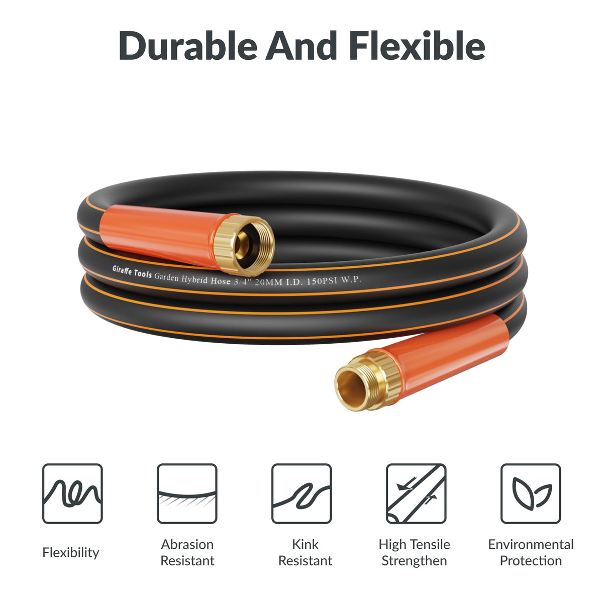Garden Hose 25ft x 3/4" Heavy Duty Hybrid Lightweight T3544