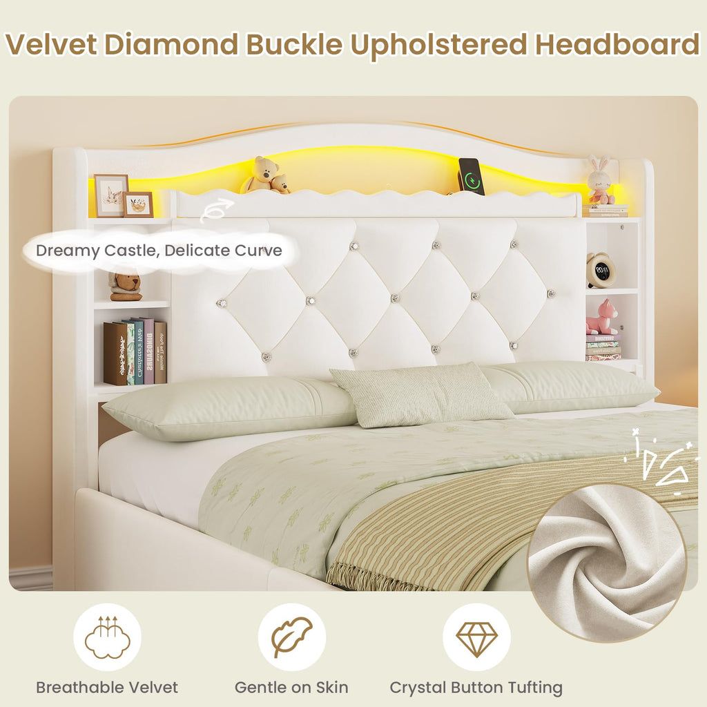 Full Size Velvet Upholstered Platform Bed with 4 Storage Drawers D275396