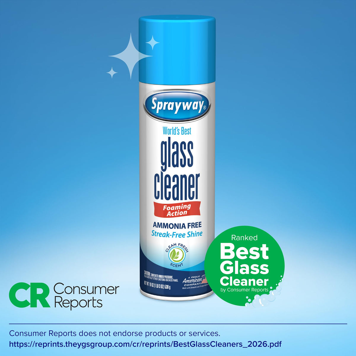 Ammonia-Free Glass Cleaner Aerosol Spray, 15oz, Pack of 6 C5141