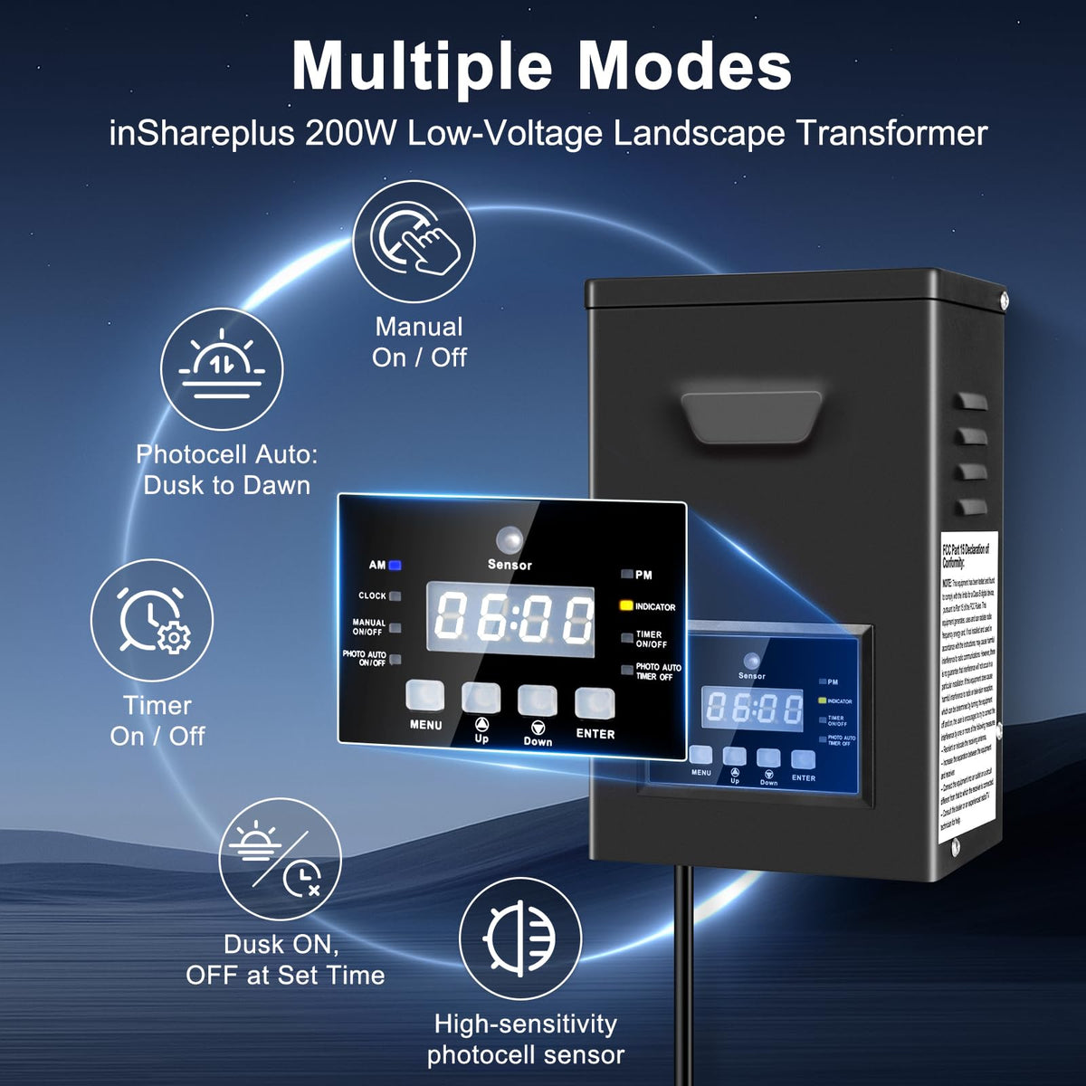 200W Low Voltage Landscape Transformer with Photocell Sensor & Timer E251