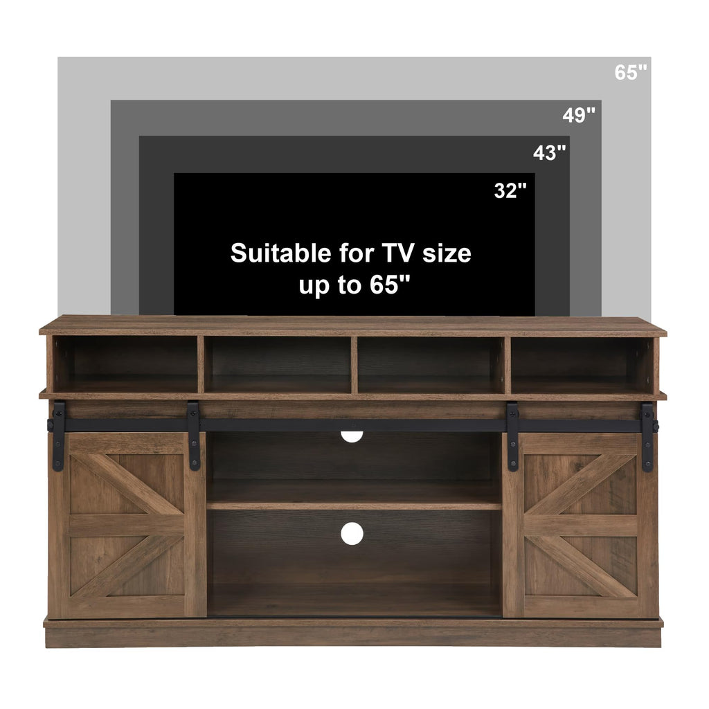Natural Brown Wood TV Stand with Sliding Barn Door N783