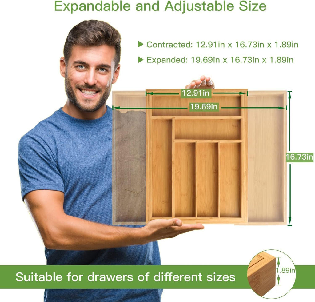Bamboo Expandable Silverware Drawer Organizer Q1309