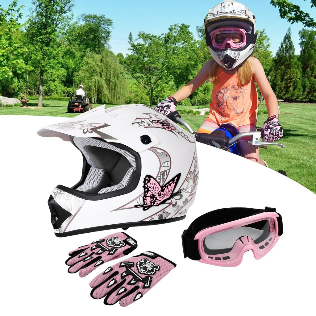 Youth Kids DOT Approved Motocross Helmet with Goggles and Gloves J1719
