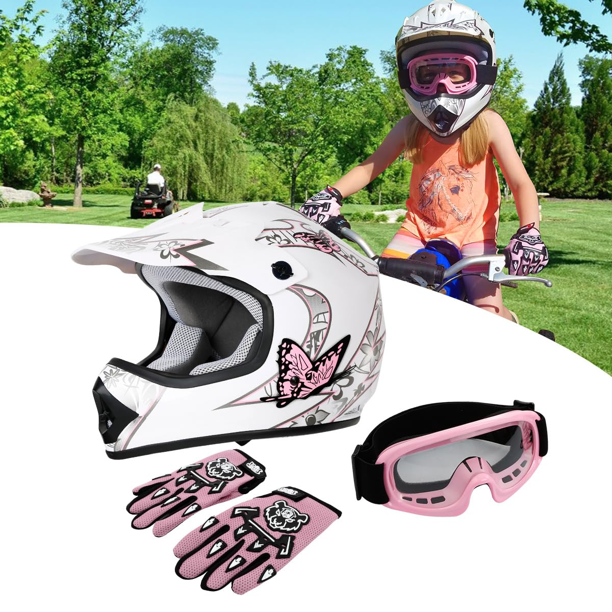Youth Kids DOT Approved Motocross Helmet with Goggles and Gloves J1719