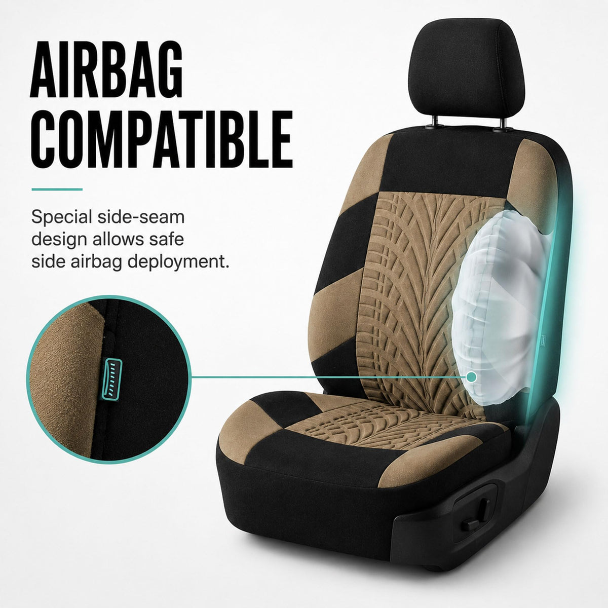 Beige Cloth Car Seat Covers Full Set G2756