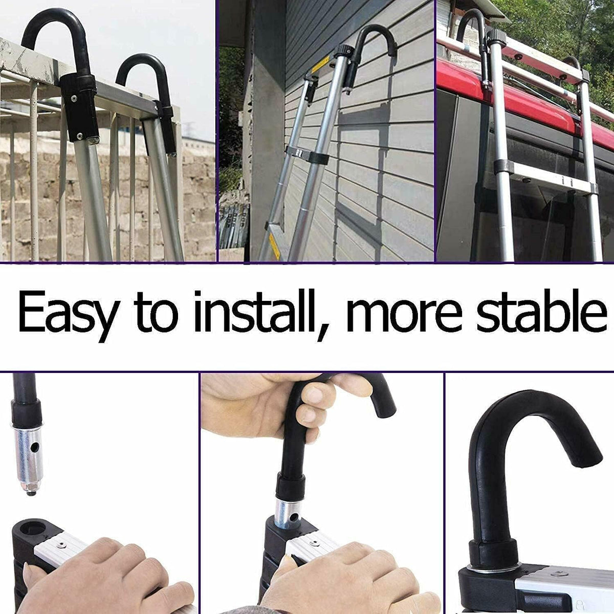 20FT Aluminum Telescoping Ladder with 2 Detachable Hooks, 330 lb Capacity E119055
