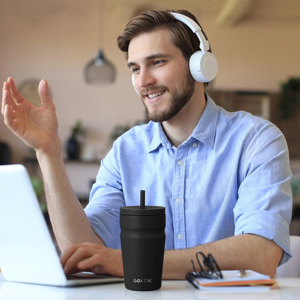 20oz Insulated Stainless Steel Tumbler with Lid and Straw Q3244