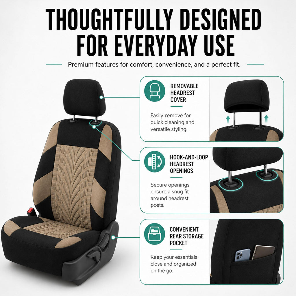 Beige Cloth Car Seat Covers Full Set G2756