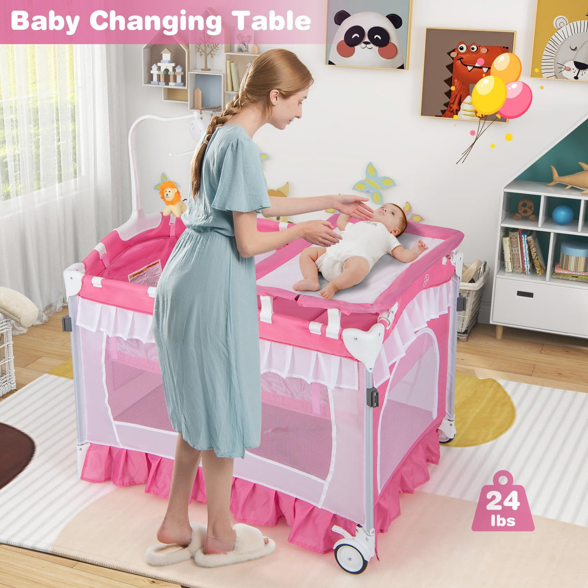 4-in-1 Baby Playard with Bassinet, Changing Table and Carry Bag Z8724