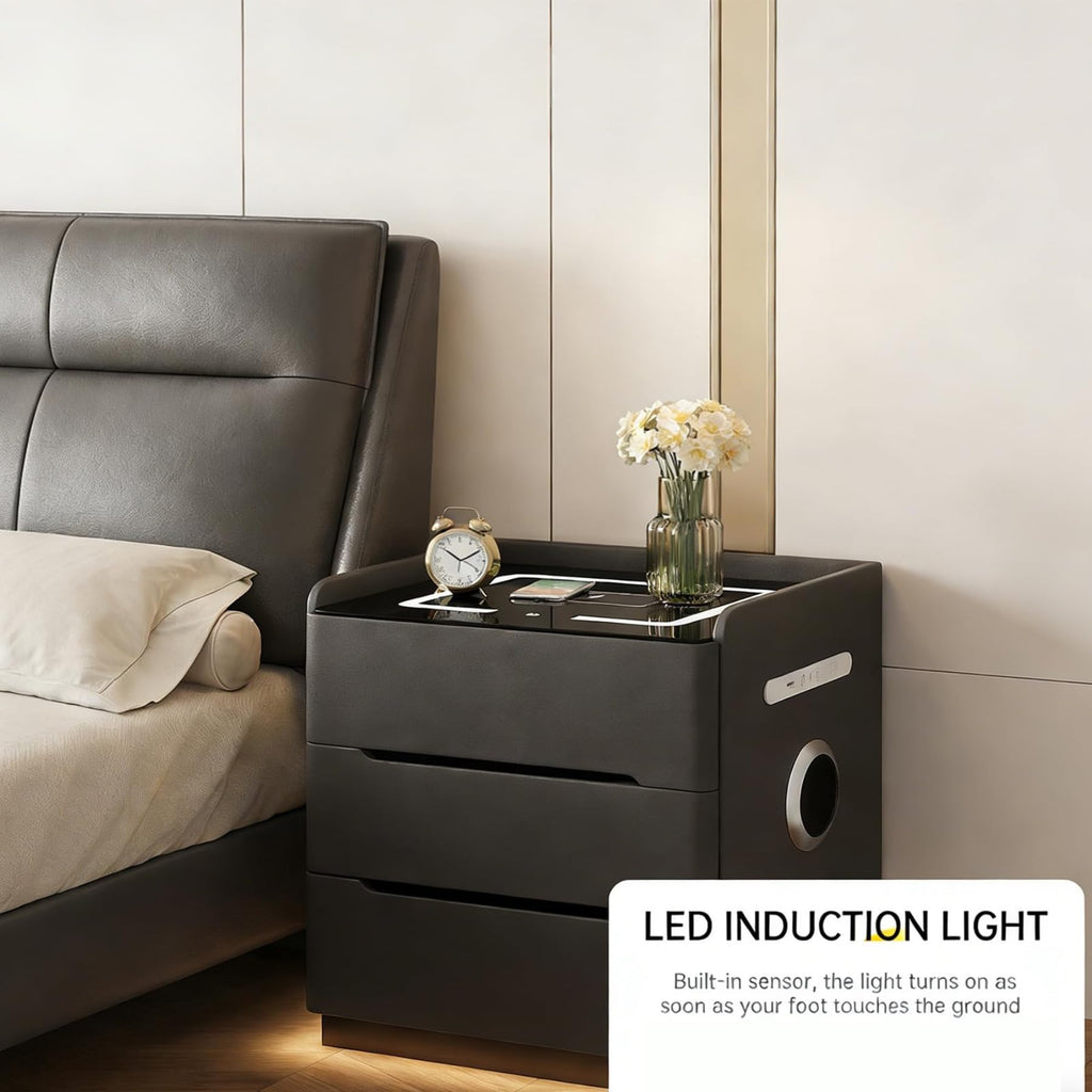 Dark Grey LED Nightstand with Wireless Charging Y331