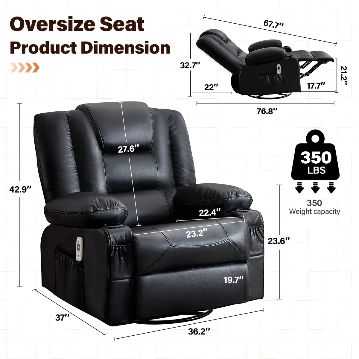 Massage Swivel Recliner Chair with Heat and Cup Holders E16444