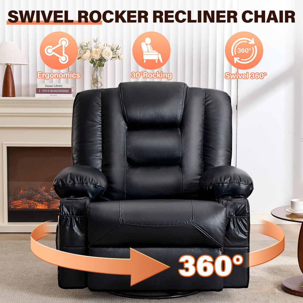 Massage Swivel Recliner Chair with Heat and Cup Holders E16444