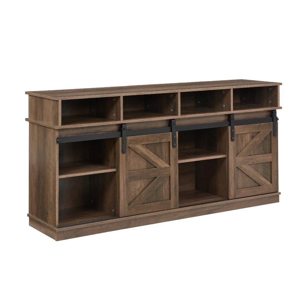 Natural Brown Wood TV Stand with Sliding Barn Door N783