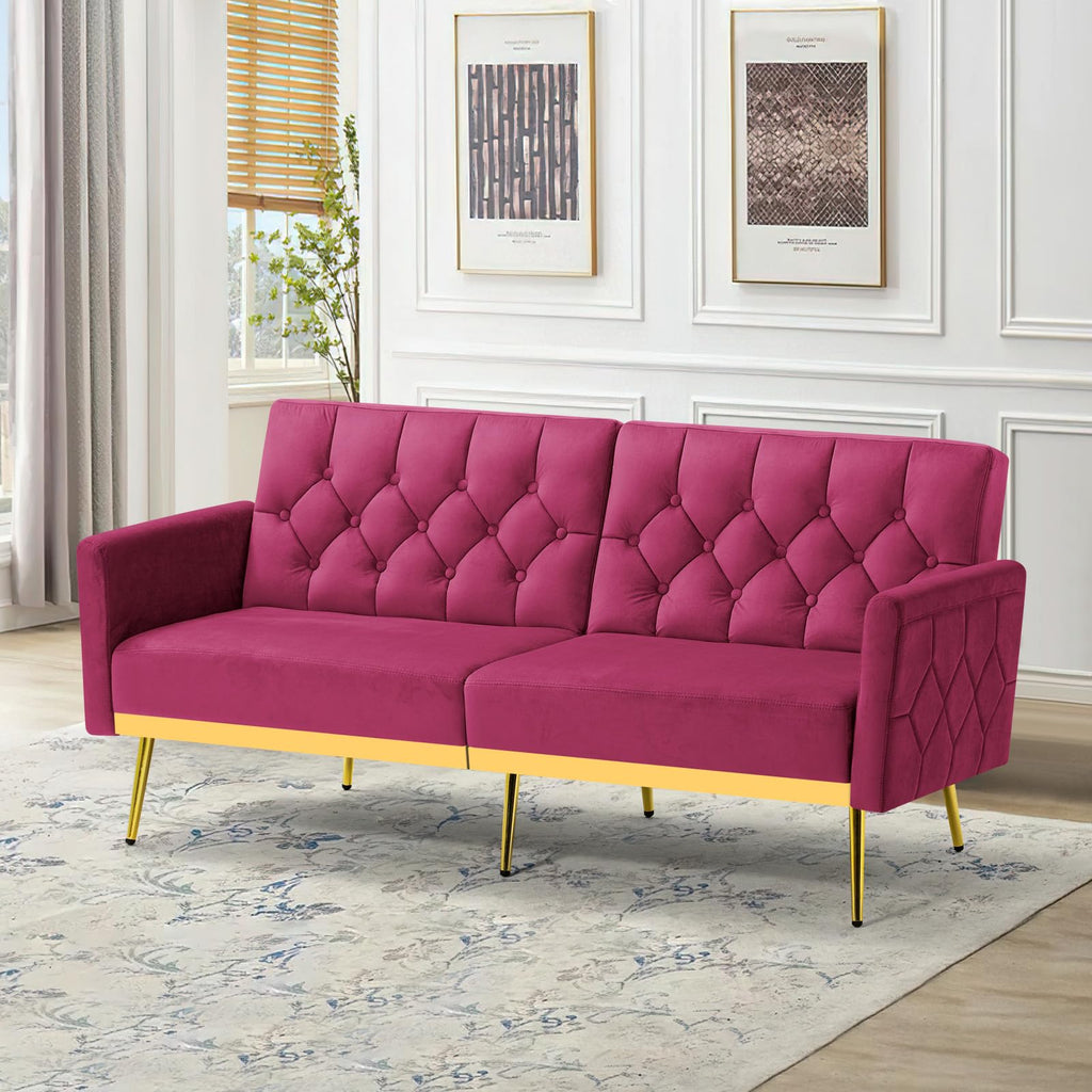 Velvet Sofa Bed with Adjustable Armrests & Backrests R448