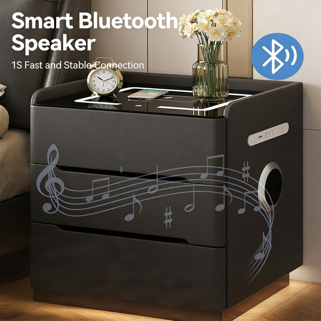 Dark Grey LED Nightstand with Wireless Charging Y331