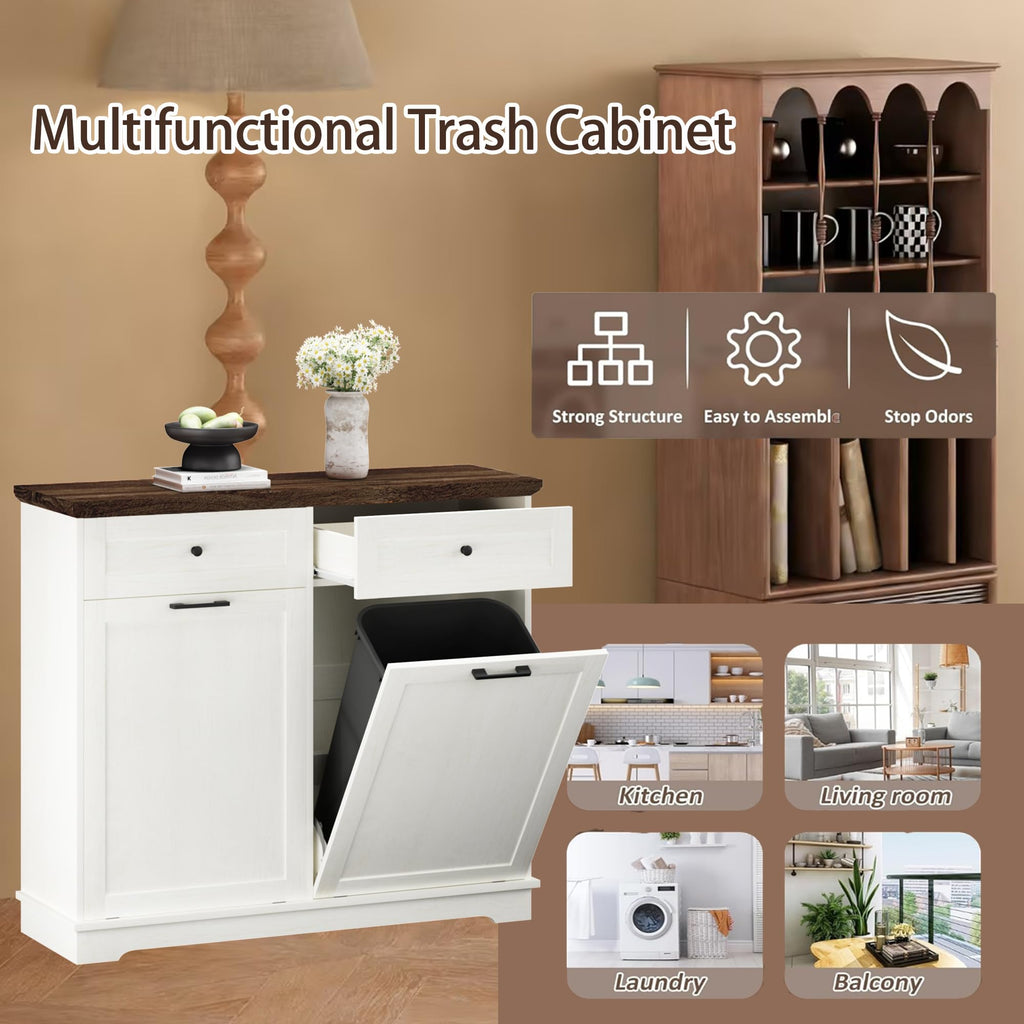 20 Gallon Wooden Tilt Out Trash Can Cabinet with Drawers G650041