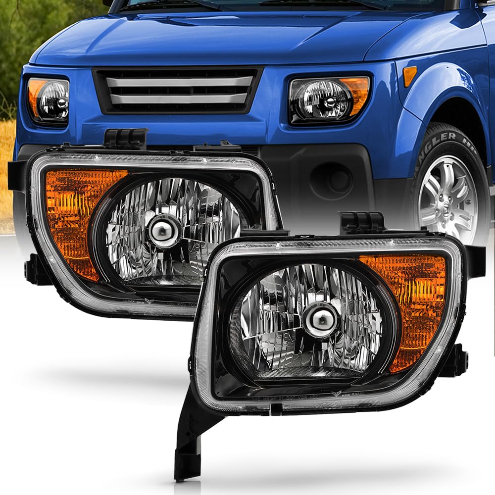 Black Headlights Headlamps Pair Set Driver & Passenger V398