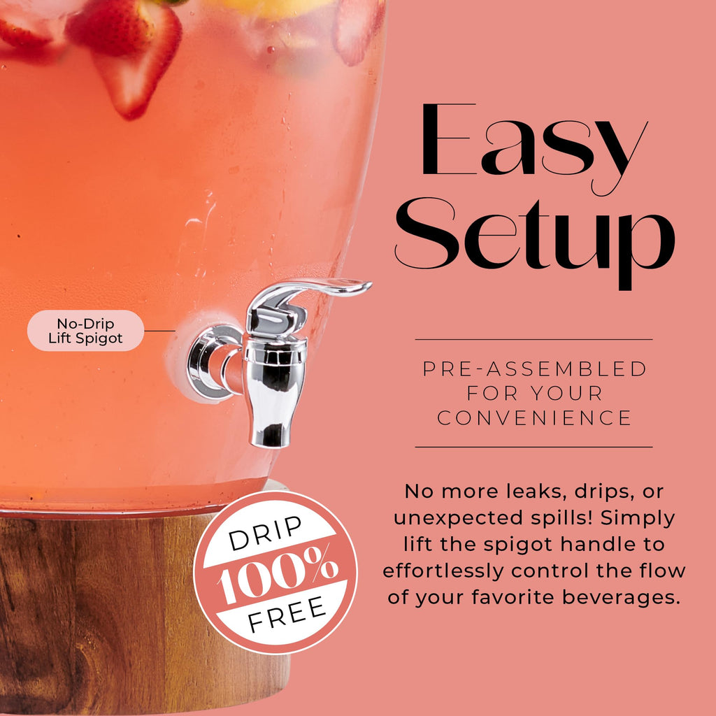Glass Beverage Dispenser with Wood Base, 3 Gallon W99769