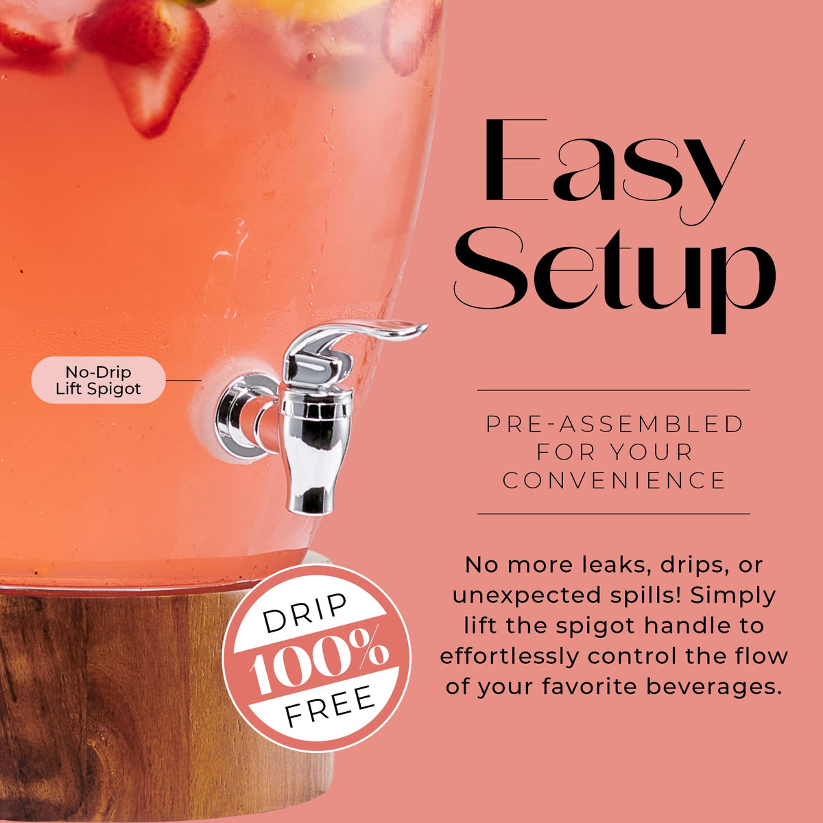 Glass Beverage Dispenser with Wood Base, 3 Gallon W99769