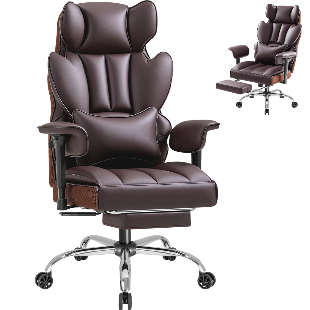 Big and Tall Brown Ergonomic Office Chair with Footrest N2486