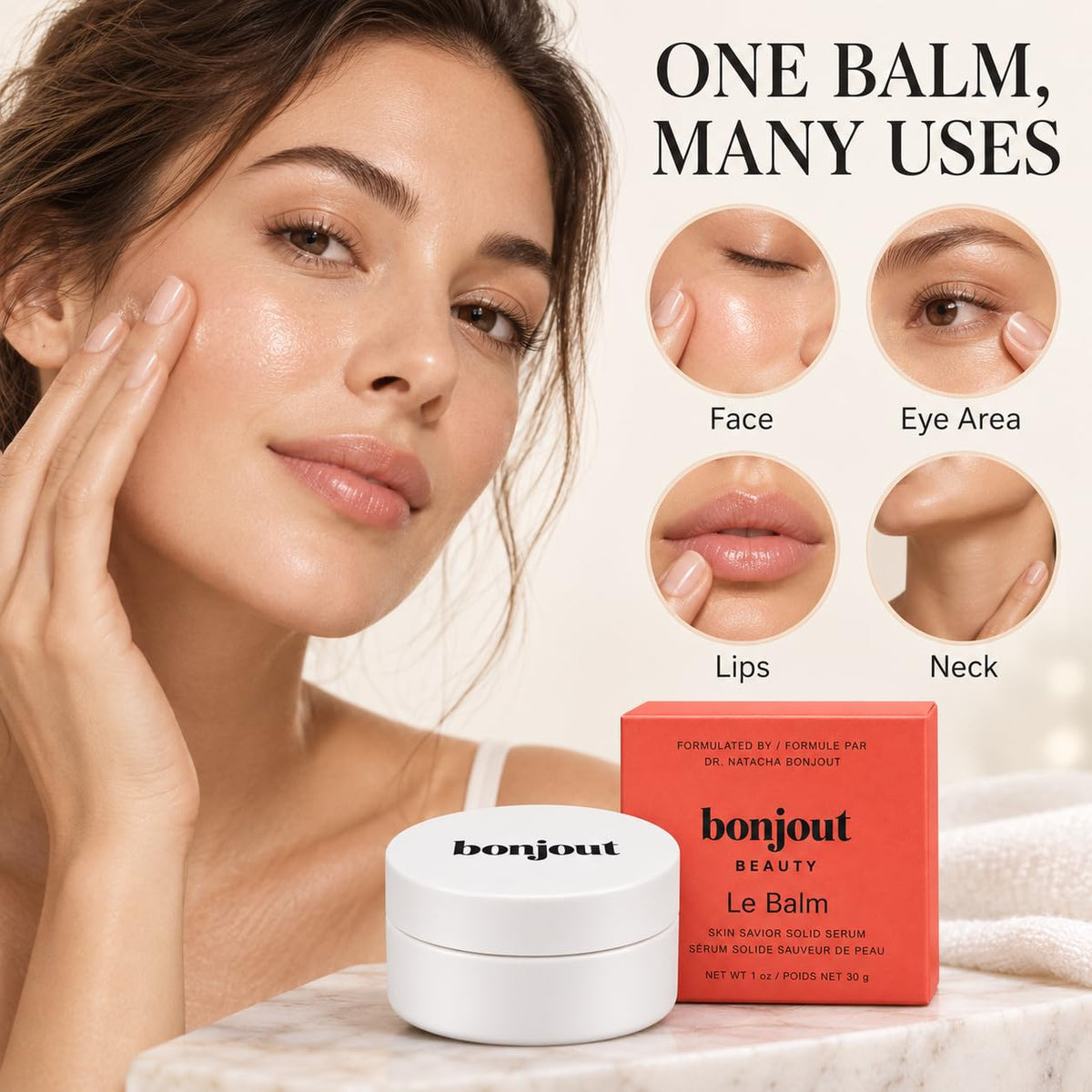 Solid Face Serum 8-in-1 Moisturizing Balm with Squalane Ceramide Hyaluronic Acid Peptide 1 oz M3668