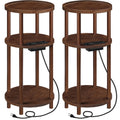 Set of 2 Round Bamboo Side Tables with Charging Station F50313