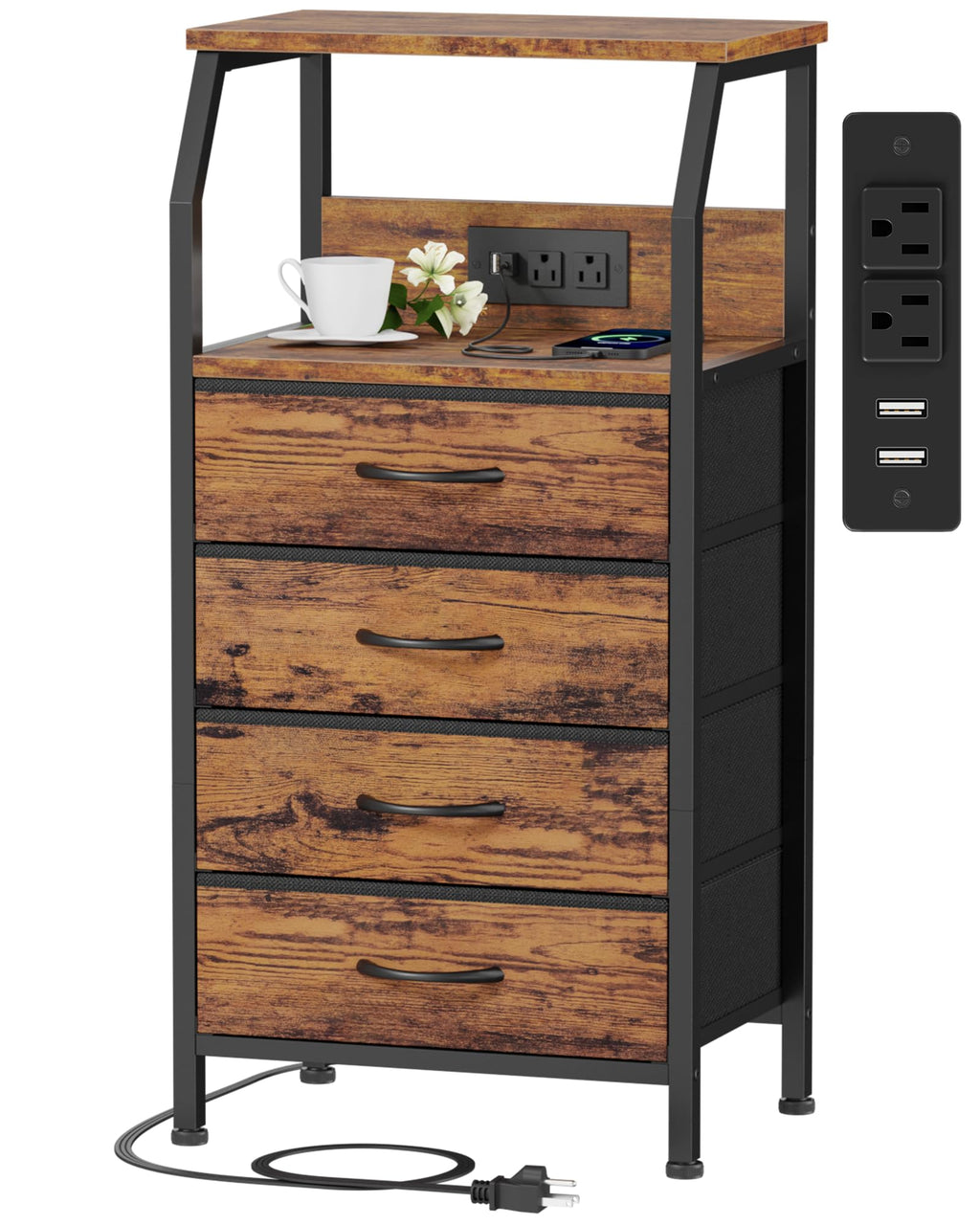 4 Drawer Night Stand with Charging Station T7392
