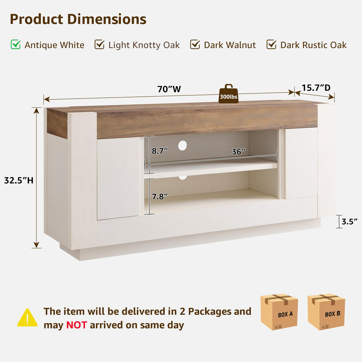70" Antique White TV Stand A404