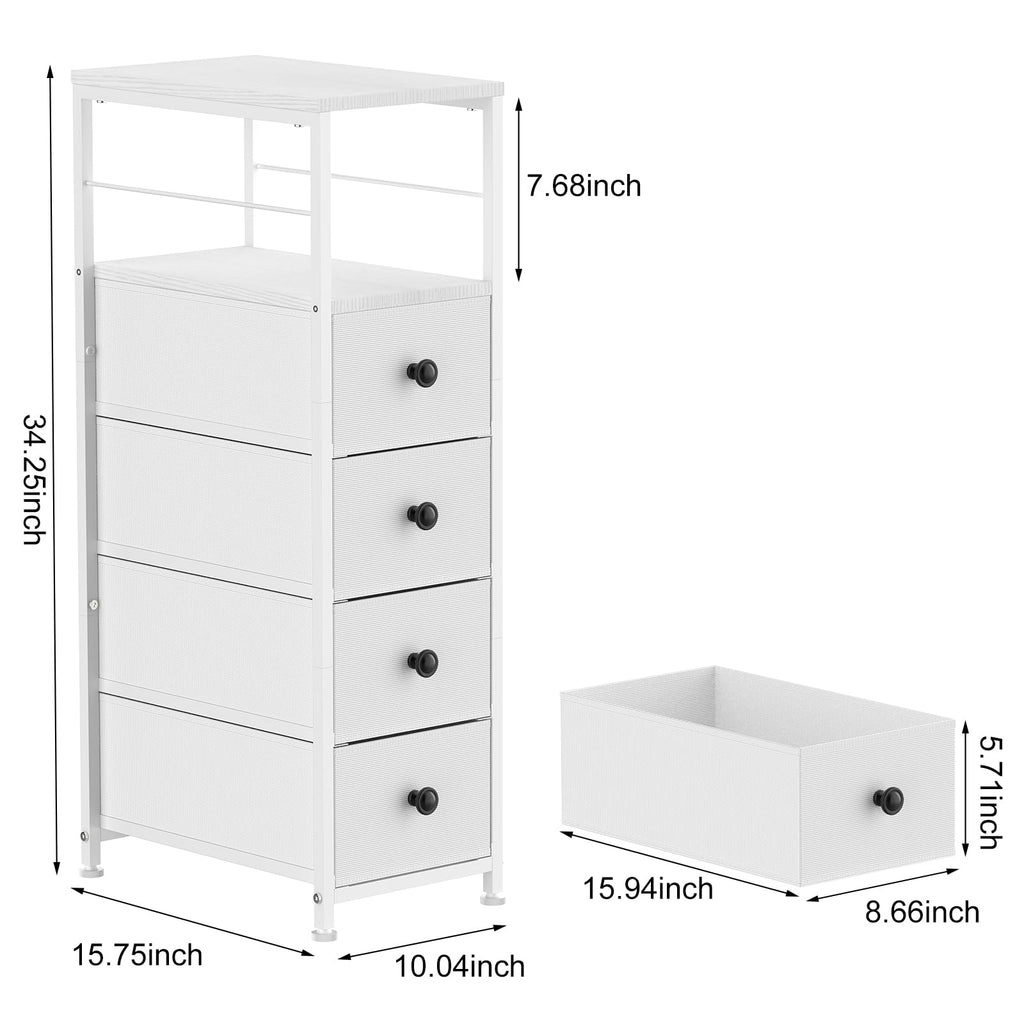 White Narrow Dresser with 4 Fabric Drawers F440870