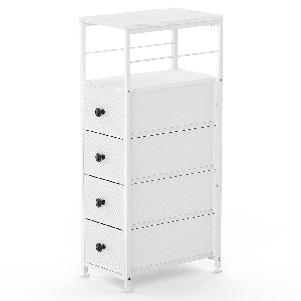 White Narrow Dresser with 4 Fabric Drawers F440870