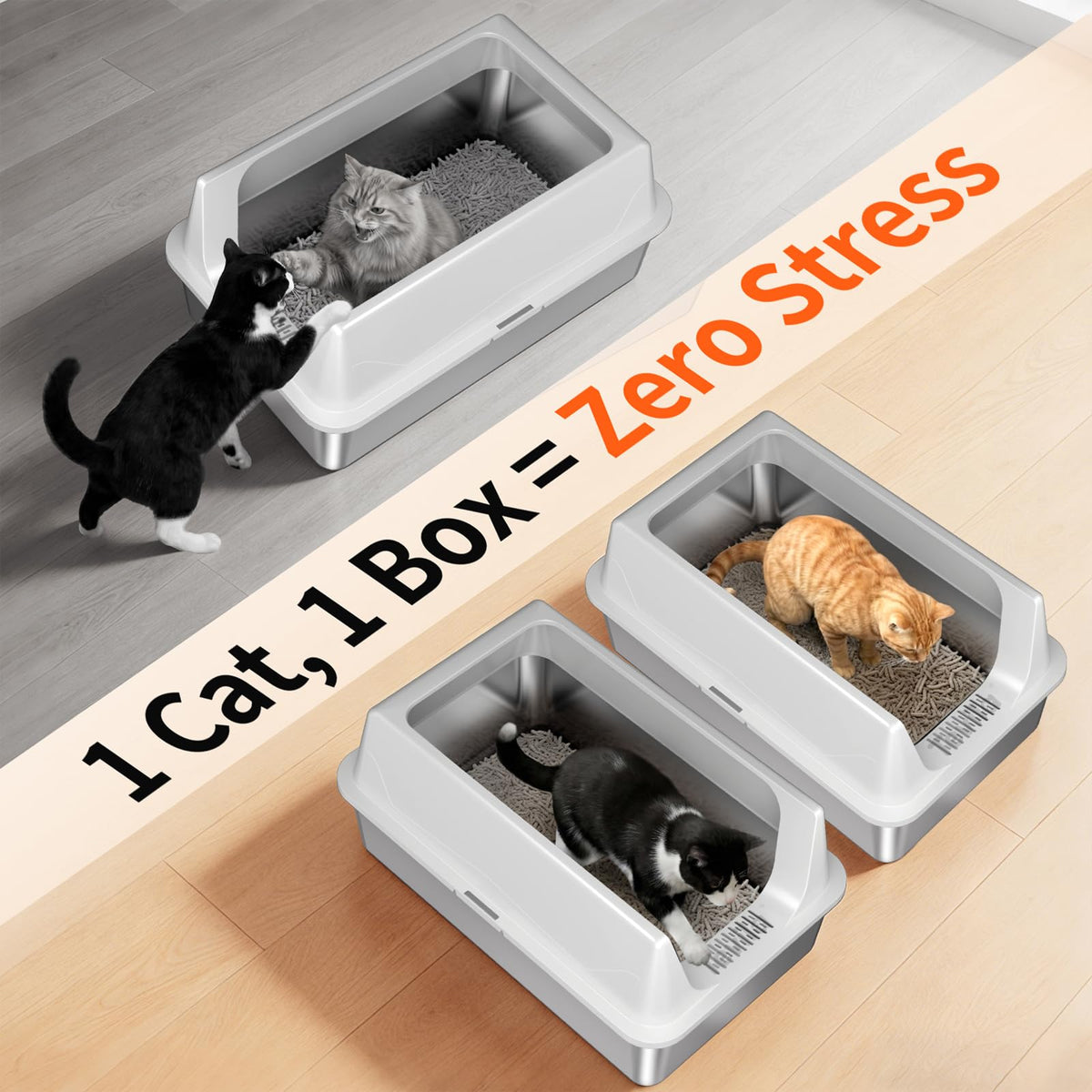2 Pack XL Stainless Steel Litter Box with High Sides M2218