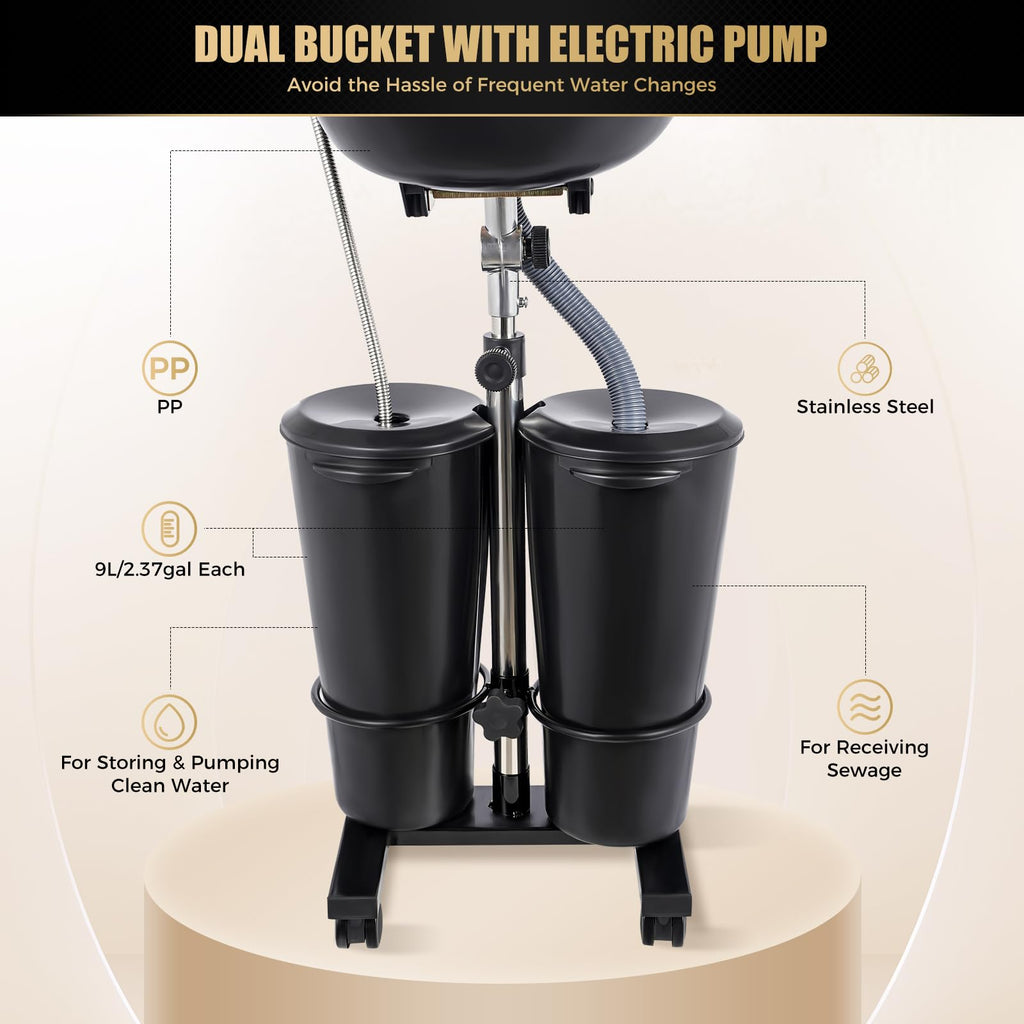 Portable Shampoo Bowl with Electric Pump, Height Adjustable Hair Washing Basin X51054